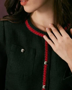 The Black Colorblock Button Tweed Jacket