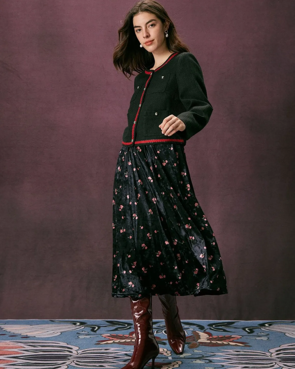 The Black Colorblock Button Tweed Jacket