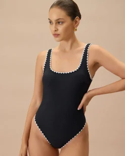 The Black Contrast Ribbed One-Piece Swimsuit