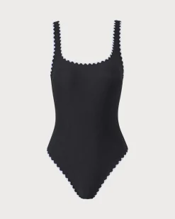 The Black Contrast Ribbed One-Piece Swimsuit