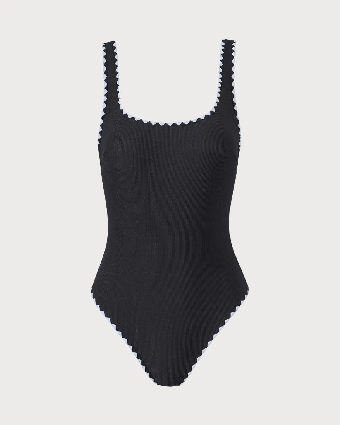 The Black Contrast Ribbed One-Piece Swimsuit