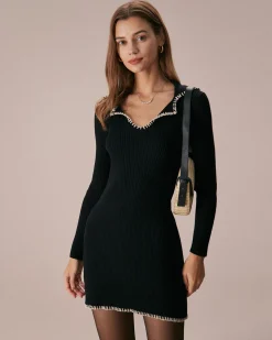The Black Contrast Stitch Sweater Mini Dress