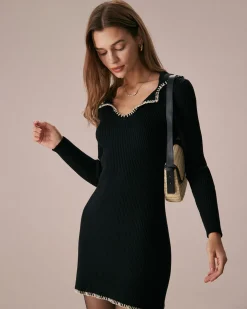 The Black Contrast Stitch Sweater Mini Dress