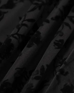 The Black Floral Flocked Mesh Slit Maxi Dress