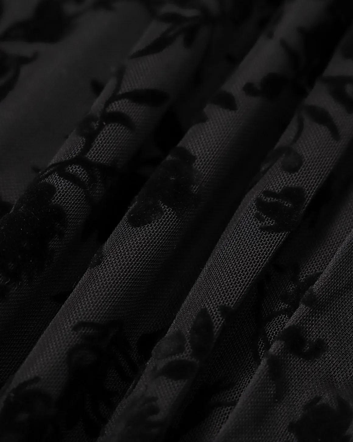 The Black Floral Flocked Mesh Slit Maxi Dress