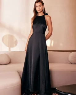 The Black Halter Bowknot Cutout Maxi Dress