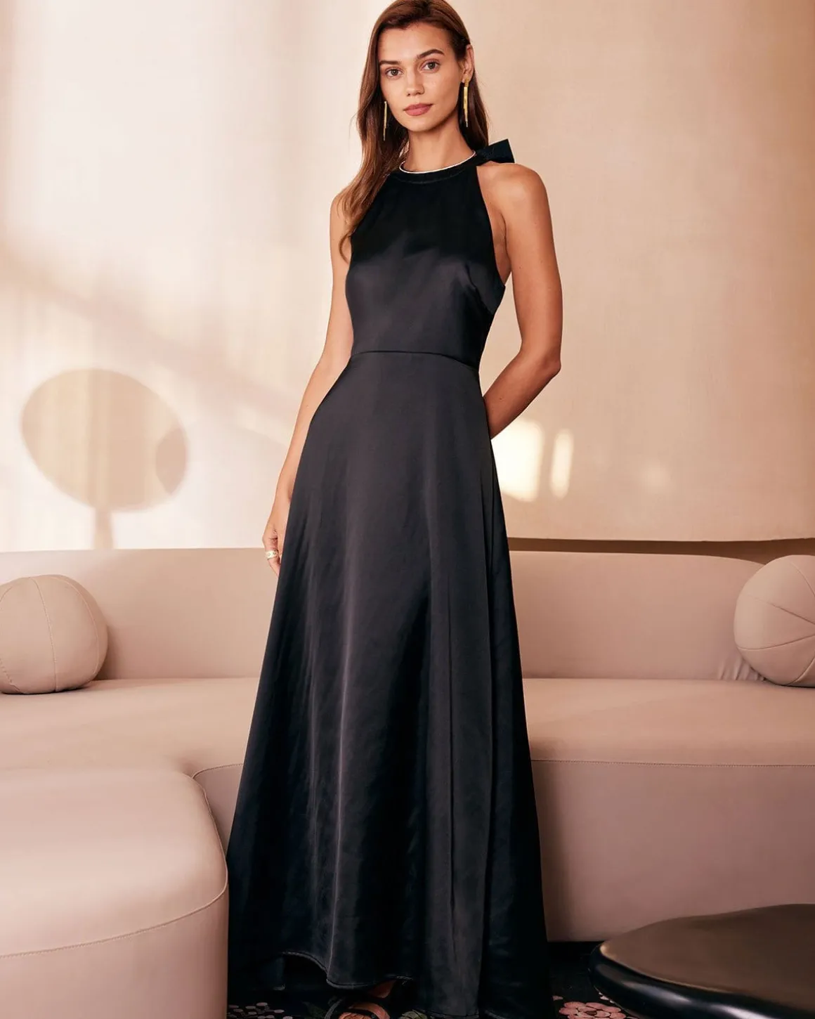 The Black Halter Bowknot Cutout Maxi Dress
