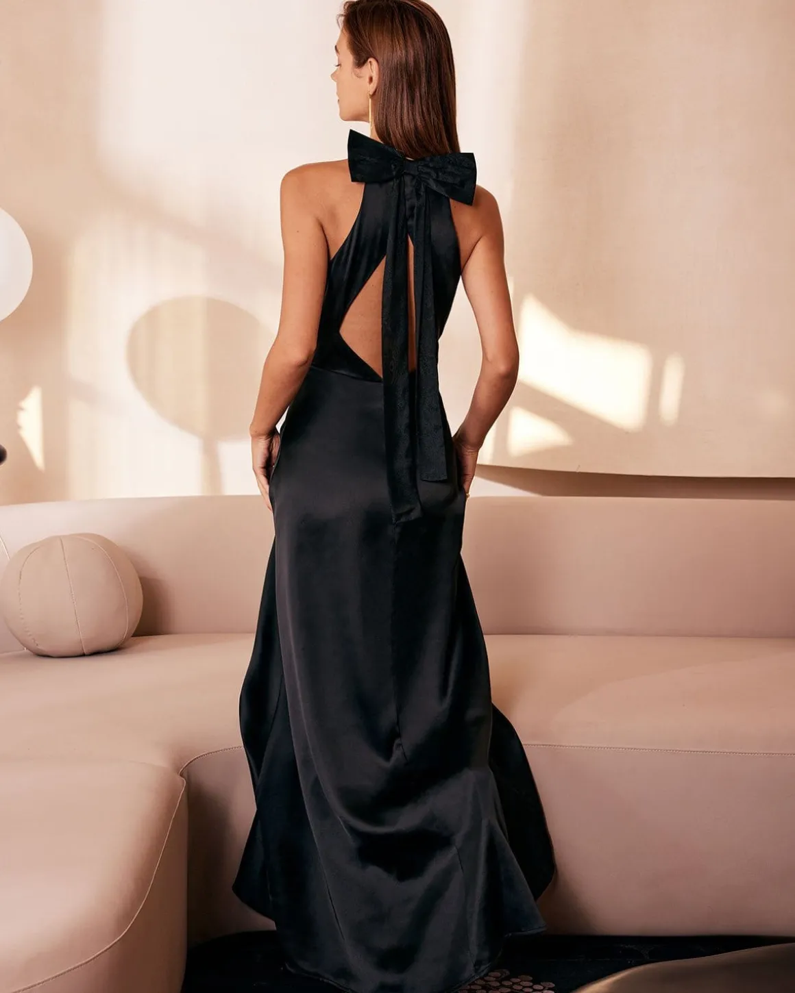 The Black Halter Bowknot Cutout Maxi Dress