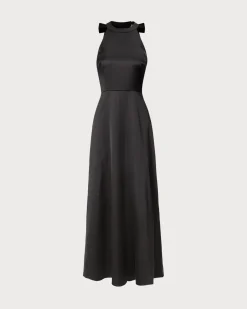 The Black Halter Bowknot Cutout Maxi Dress