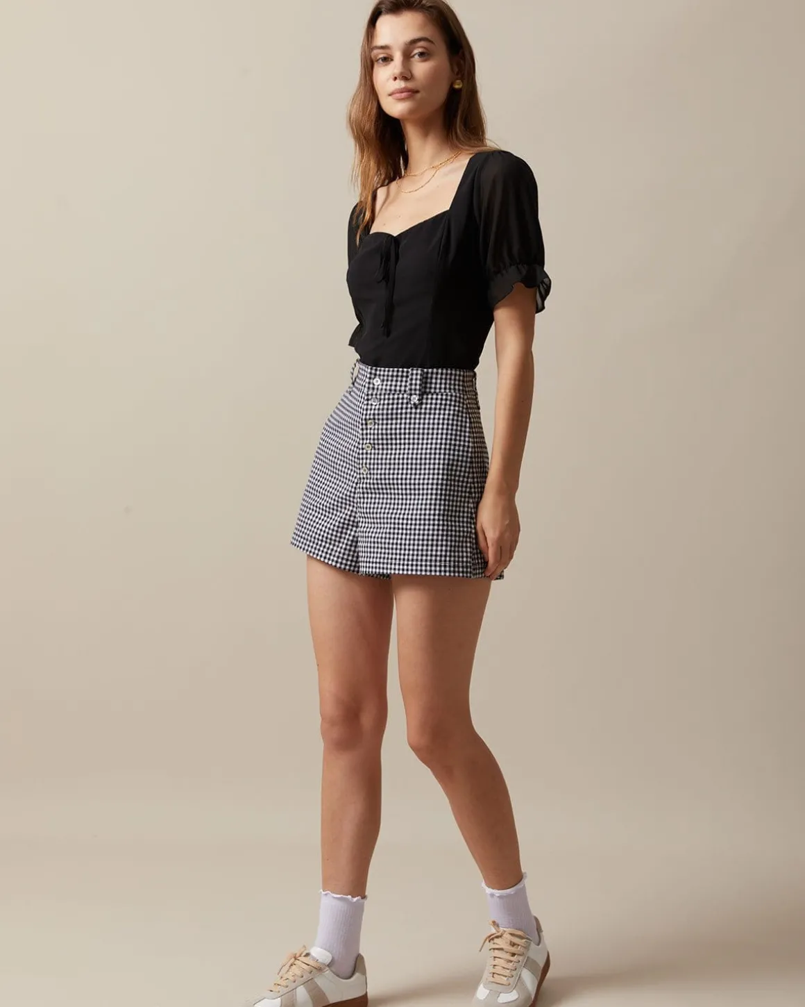The Black High Waisted Button Up Plaid Shorts