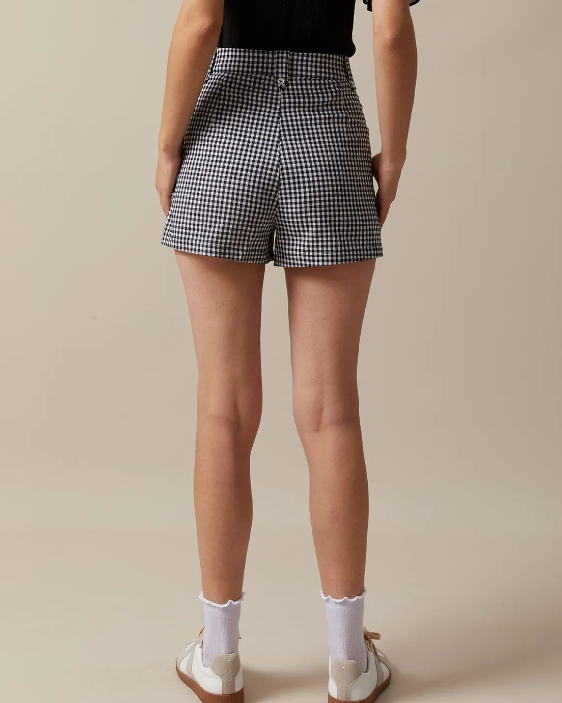 The Black High Waisted Button Up Plaid Shorts