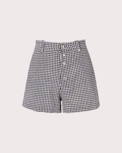 The Black High Waisted Button Up Plaid Shorts