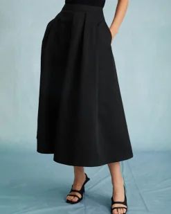 The Black High Waisted Pleated Midi Skirt