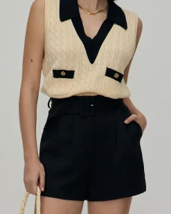 The Black High-waisted Pleated Belted Shorts