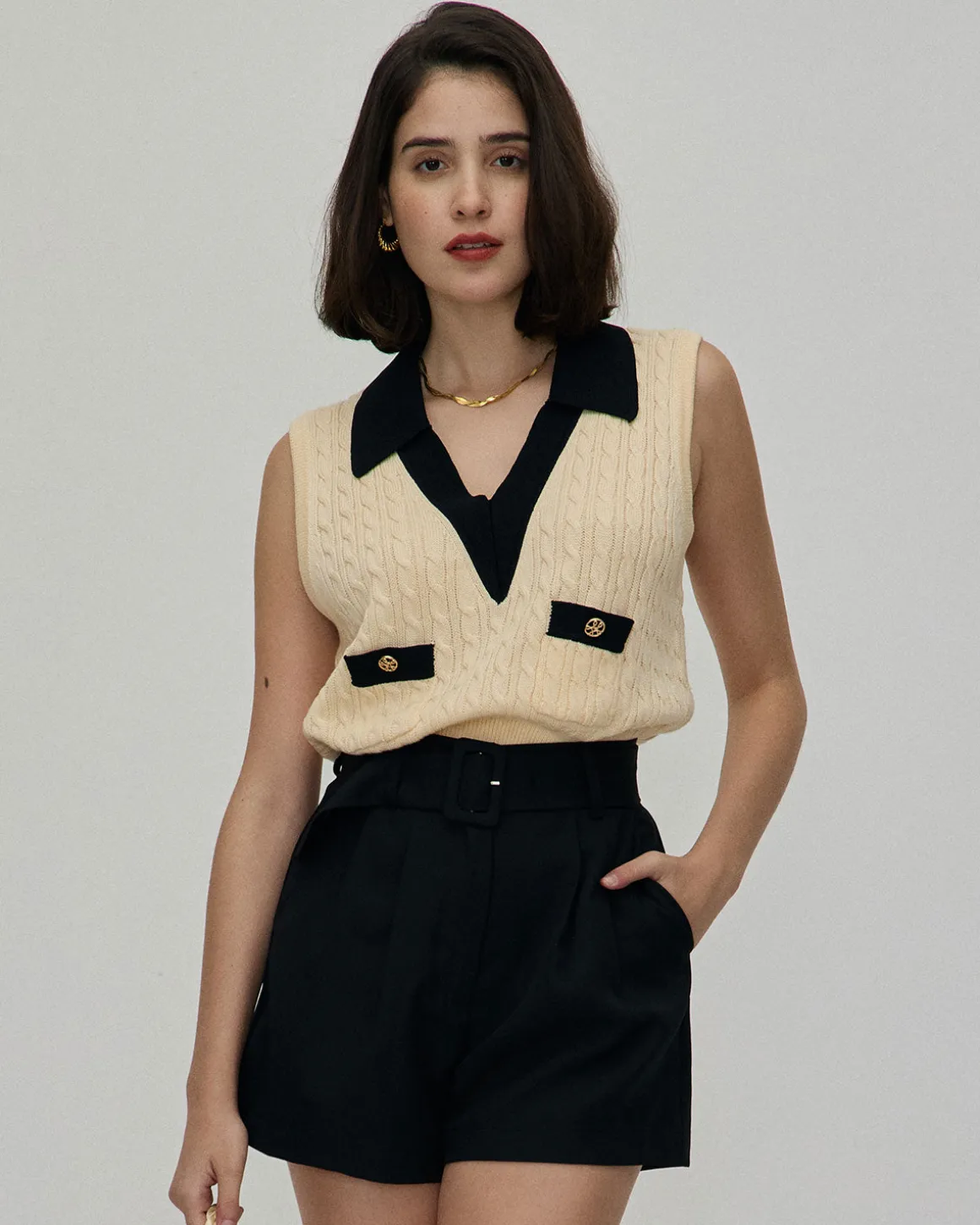 The Black High-waisted Pleated Belted Shorts
