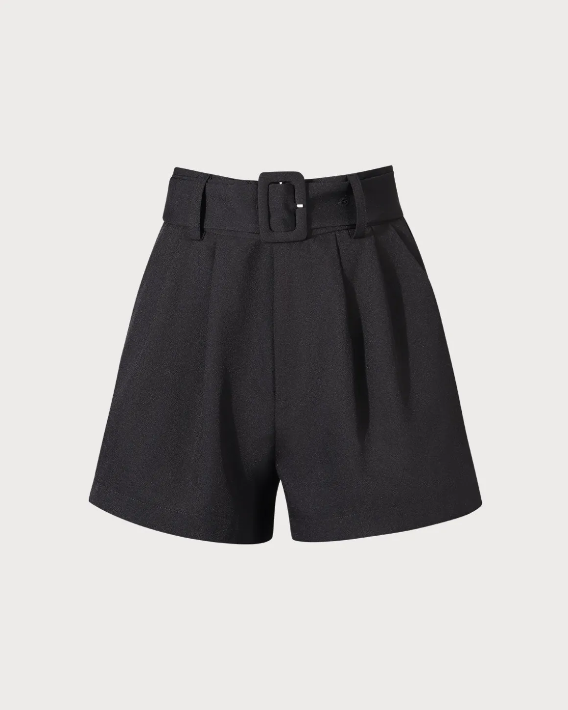 The Black High-waisted Pleated Belted Shorts