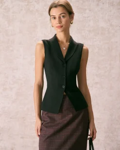 The Black Lapel Sleeveless Button Up Vest