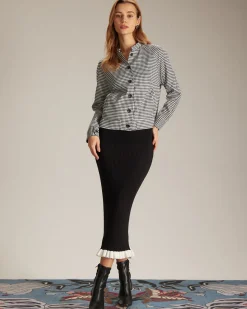 The Black Mock Neck Houndstooth Jacket