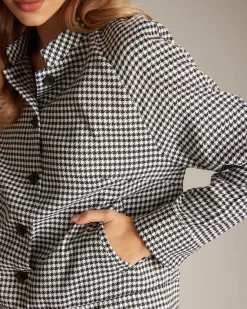 The Black Mock Neck Houndstooth Jacket