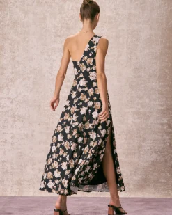 The Black One Shoulder Floral Maxi Dress