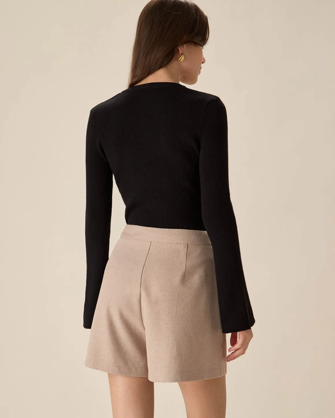 The Black Round Neck Button Up Knit Top
