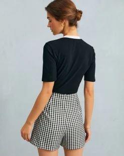 The Black Round Neck Colorblock Bowknot Top