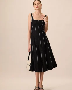 The Black Square Neck Contrast Midi Dress