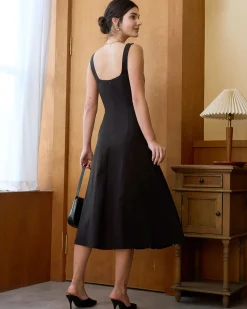 The Black Square Neck Contrast Midi Dress