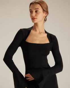 The Black Square Neck Flare Sleeve Midi Dress