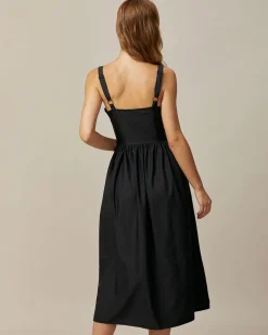 The Black Square Neck Lace Cami Midi Dress