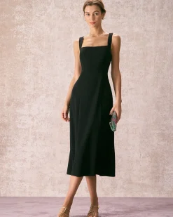 The Black Square Neck Sheath Midi Dress