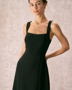 The Black Square Neck Sheath Midi Dress