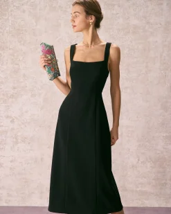 The Black Square Neck Sheath Midi Dress
