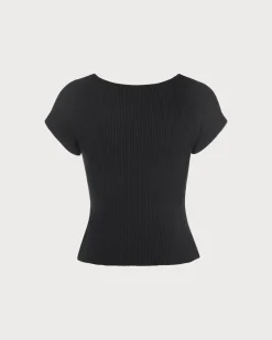 The Black Square Neck Short Sleeve Knit Top