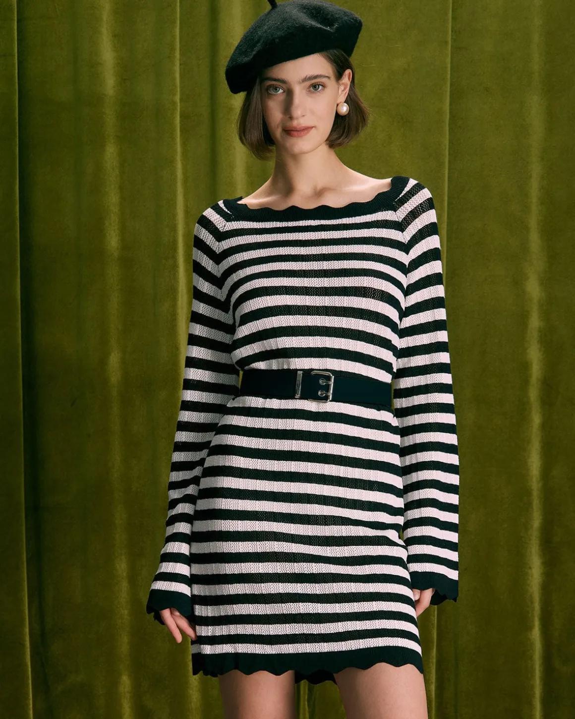 The Black Striped Flare Sleeve Mini Dress