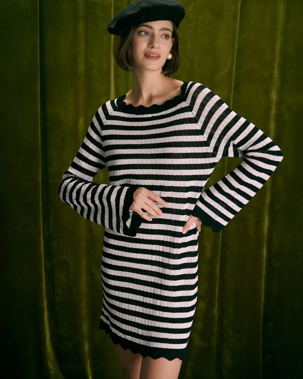 The Black Striped Flare Sleeve Mini Dress