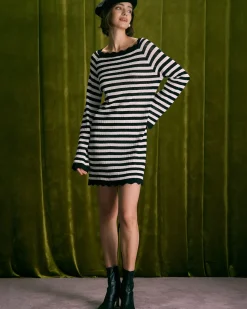 The Black Striped Flare Sleeve Mini Dress