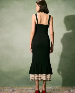 The Black Sweetheart Neck Bodycon Slip Maxi Dress