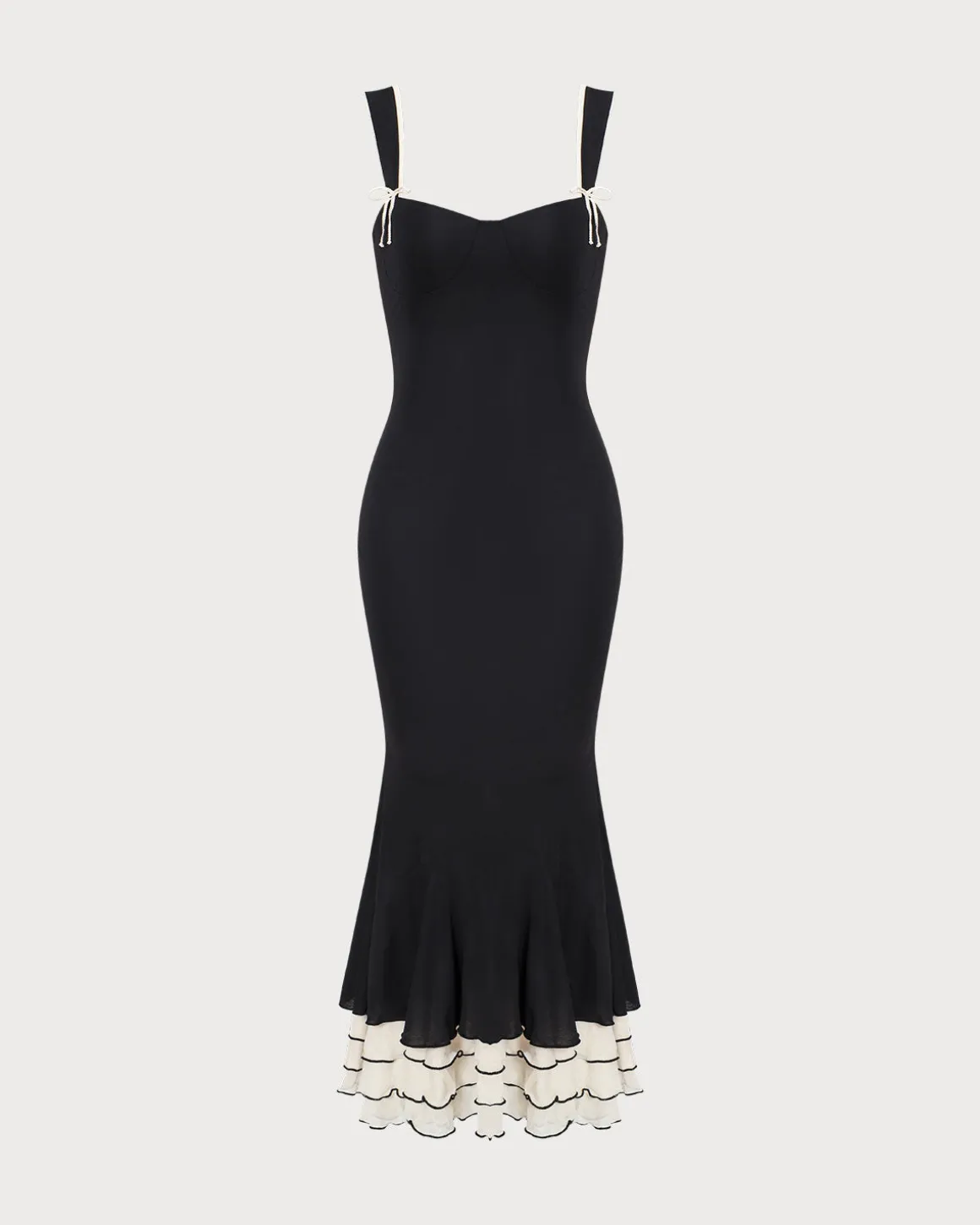 The Black Sweetheart Neck Bodycon Slip Maxi Dress