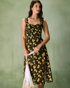 The Black Sweetheart Neck Lemon Midi Dress