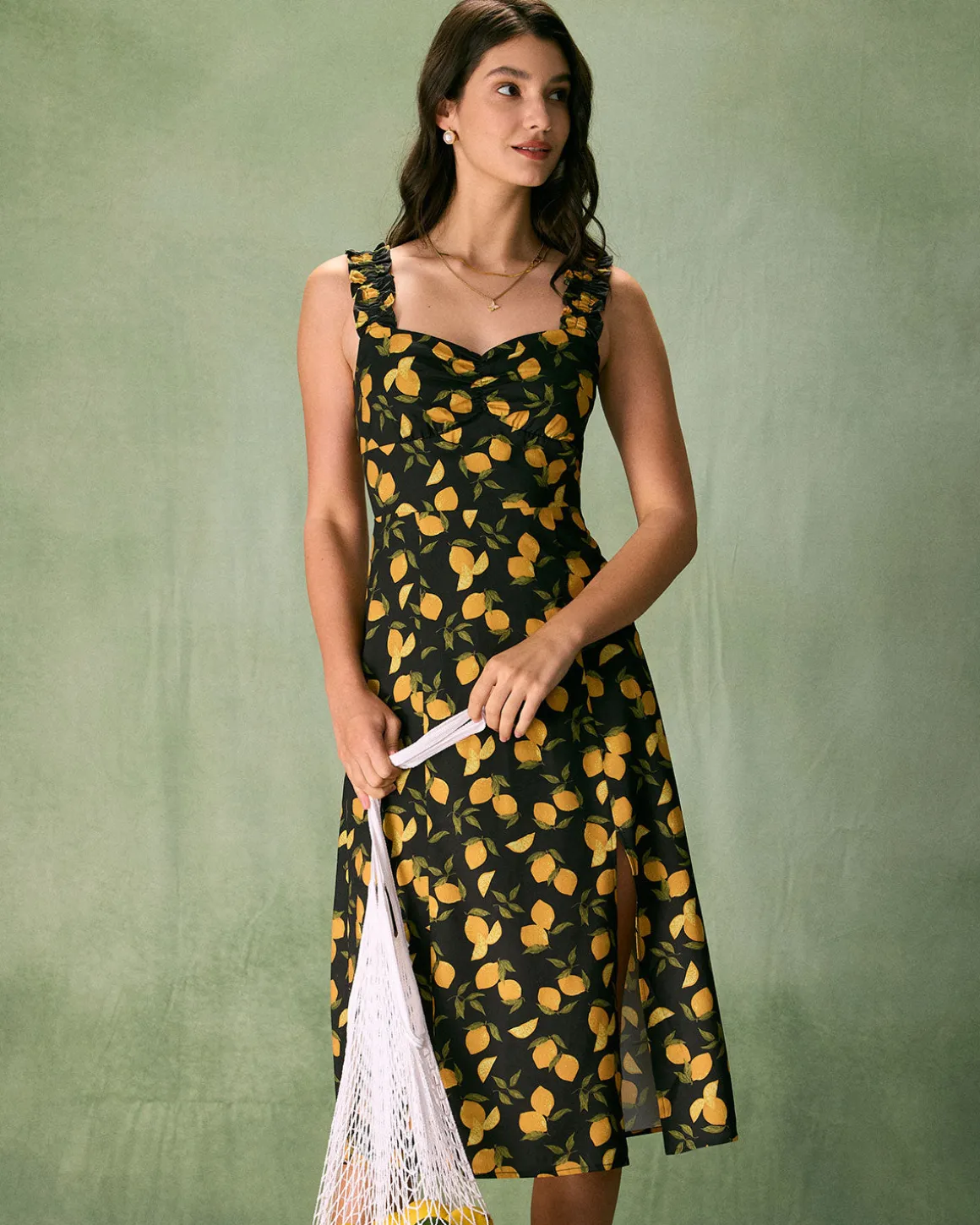 The Black Sweetheart Neck Lemon Midi Dress