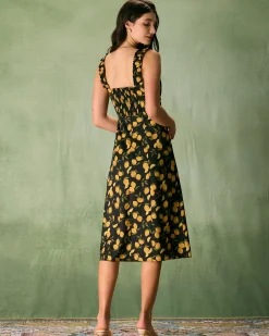 The Black Sweetheart Neck Lemon Midi Dress