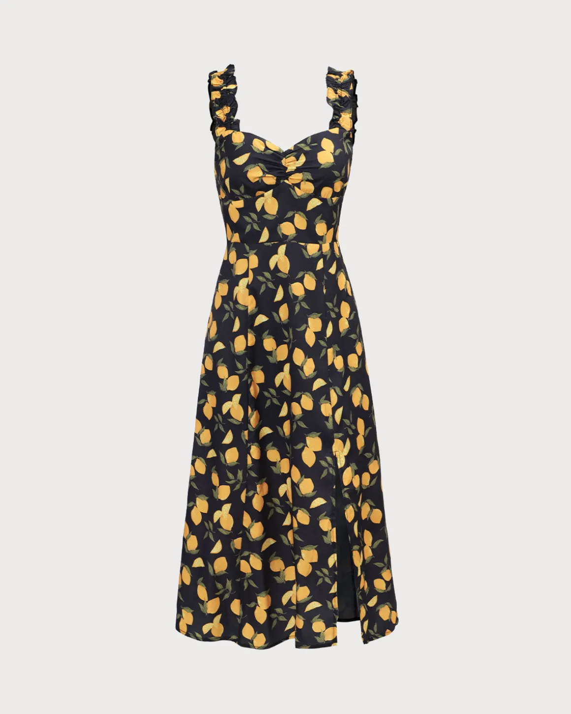 The Black Sweetheart Neck Lemon Midi Dress