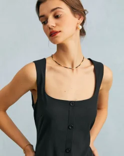The Black U Neck Tie Back Sleeveless Maxi Dress