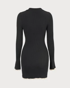 The Black V Neck Contrast Trim Knit Mini Dress