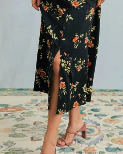 The Black V Neck Floral Short Sleeve Maxi Dress