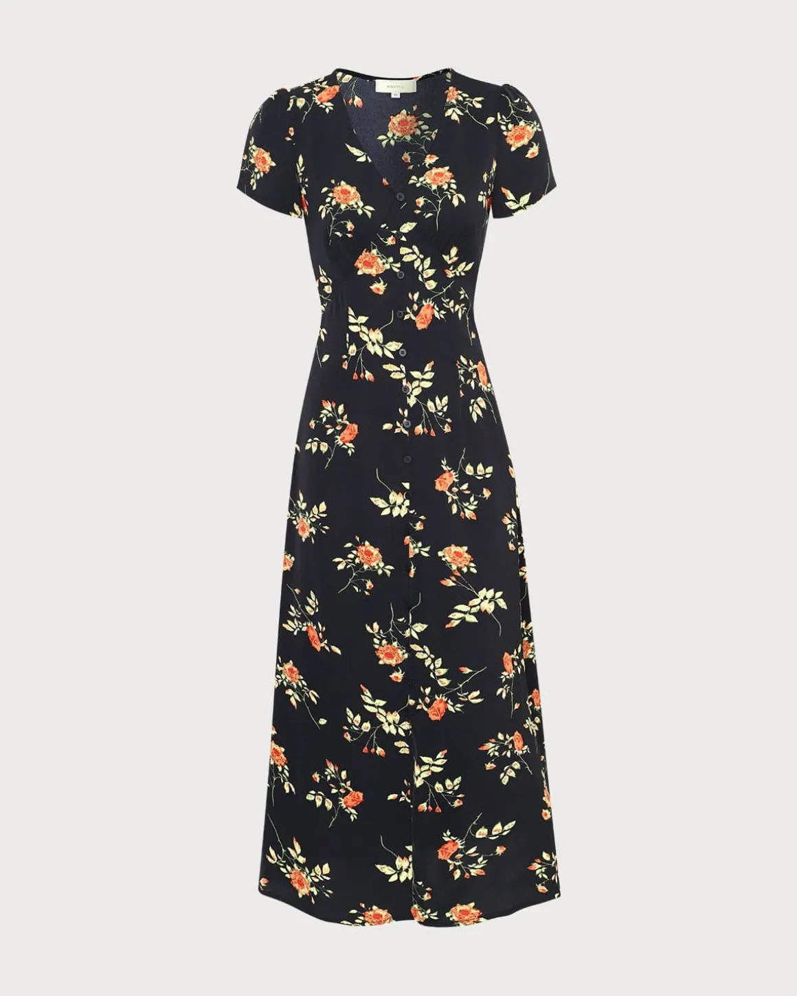 The Black V Neck Floral Short Sleeve Maxi Dress