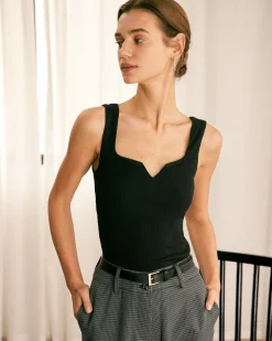 The Black V Neck Ribbed Knit Tank Top