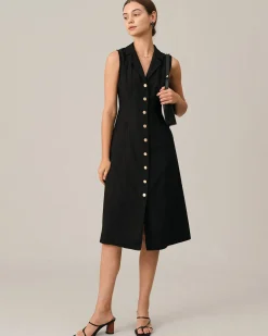 The Black V-Neck Tunic Midi Dress