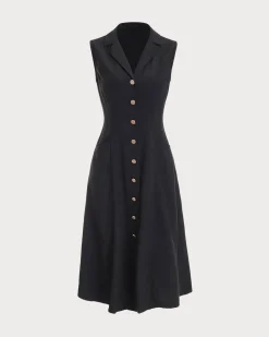 The Black V-Neck Tunic Midi Dress
